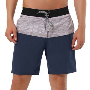 Summer Color Block Shorts Drawstring Stripe Swim Beach Board Shorts Gray Navy